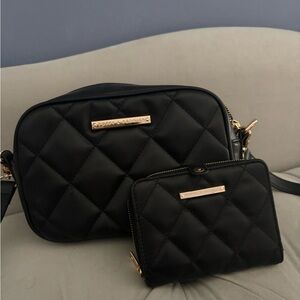 Poppy & Peonies Black Quilted Crossbody Bag and matching wallet